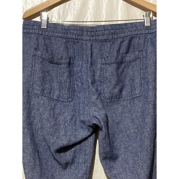 Old Navy Pants Women Size L Blue Linen Blend Pull On Drawstring Pockets - Picture 7 of 9